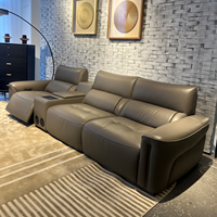 Canapé de bureau 3 places en cuir inclinable électriquement avec table escamotable et porte-gobelets LED pour appartement, bureau à domicile, salon, hôtel