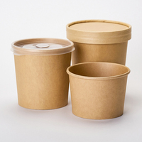 Bol à soupe en papier kraft brun écologique avec couvercle, récipient alimentaire jetable étanche, bol à salade en papier à emporter, vente en gros