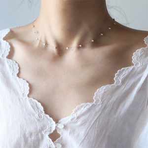 Handmade Ocean Style <b>Titanium</b> Gold Plated Elegant Choker <b>Chain</b> White Shell Beaded Collarbone Necklace - Product Image 3