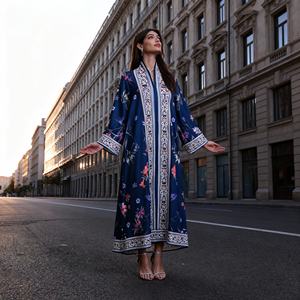 Elegant hot-fix rhinestones polyester modest occasion Abaya for muslim women custom wholesale premium <b>dress</b> - Product Image 4