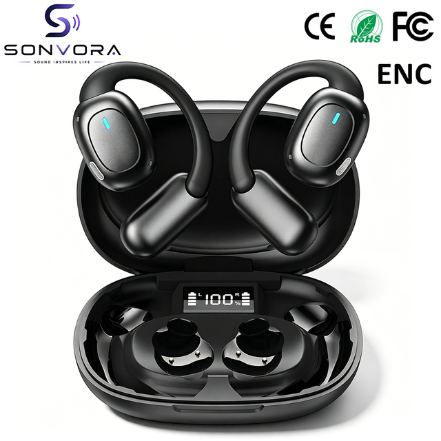 Customizable I51 Open Ear Wireless Headphones, Adjustable Ear Hook Sports Earbuds, IPX5 Waterproof ENC Noise Reduction Earphones