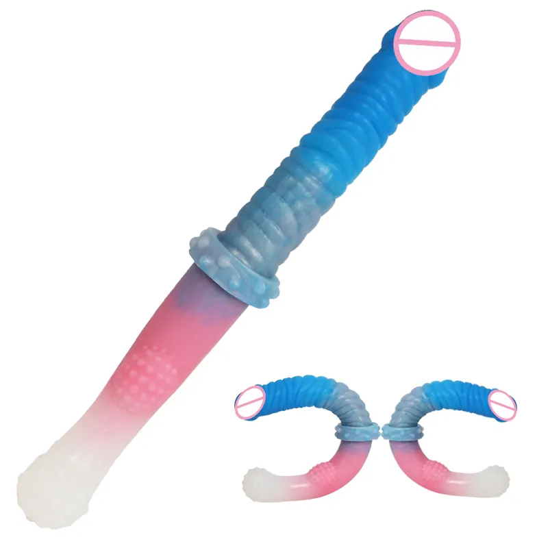 Сине-розовые Симпатичные сексуальные игрушки, Женский Массажер для Вагины и клитора, силиконовый реалистичный эротический фаллоимитатор с двойной головкой для игр в паре