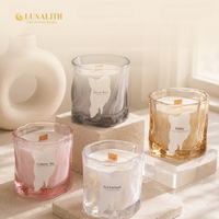 Bougies parfumées en verre, récipient sculpté coloré, mèche en bois pour décoration design, FDS personnalisées, conformes REACH, approvisionnement en gros