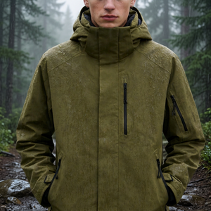 Chaqueta Impermeable con Capucha para Hombre, Color Verde Oliva, con Cuello Alto y Bolsillos con Cremallera, para Uso en Exteriores en Invierno - Product Image 2