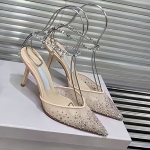 Escarpins élégants à bout pointu en maille, ornés de cristaux thermocollés étincelants, pour mariée et soirée, chaussures sophistiquées pour femme - Product Image 6