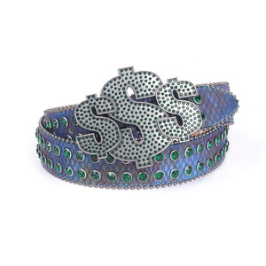 <span class=keywords><strong>Cintura</strong></span> JULUN con strass, stampa serpente iridescente, teschio con strass, fibbia grande con simbolo del dollaro, <span class=keywords><strong>cintura</strong></span> larga Hip Hop - Product Image 5