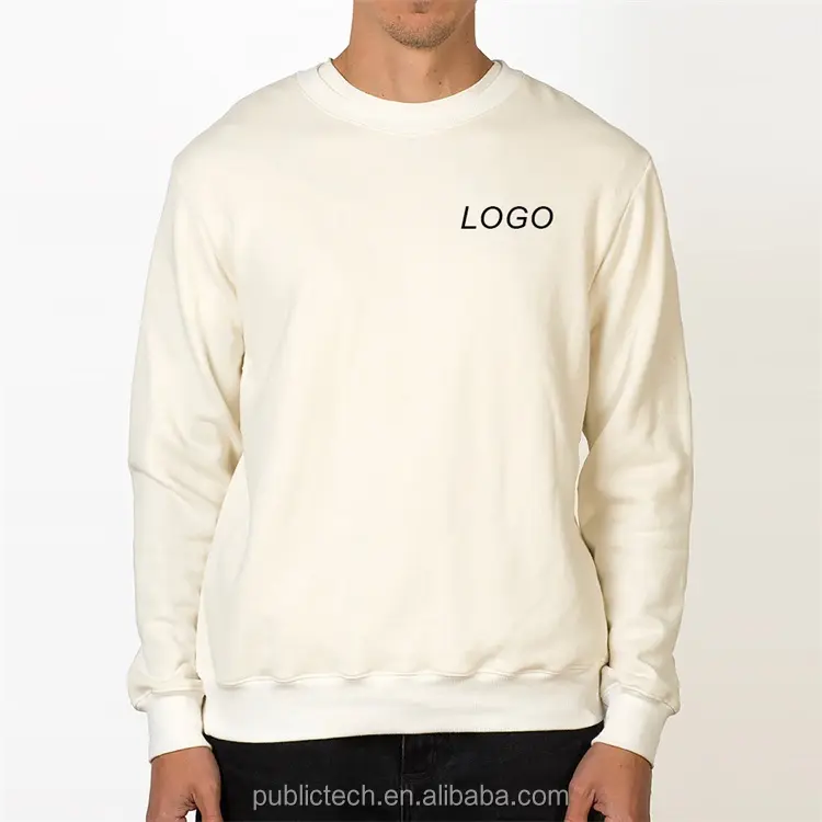 Wholesale Custom Blank Embroidered Letter Logo Thick 100% Cotton Hemp Crewneck Sweatshirt For Men