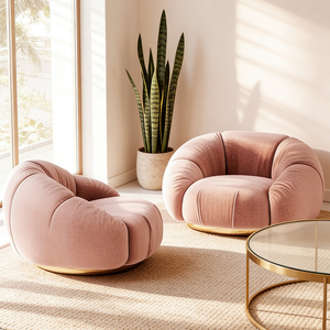 Sillón de Salón de Terciopelo Rosa de Lujo, Tapizado, con Base Dorada, Circular, Suave, para Lectura, Interior, Dormitorio - Product Image 3