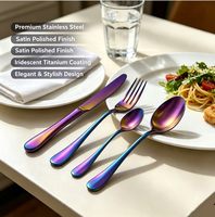 Juego de Cubiertos de Titanio Arcoíris de 4 Piezas, Acero Inoxidable 410, con Cuchillo Dentado para Restaurante, Hotel y Catering