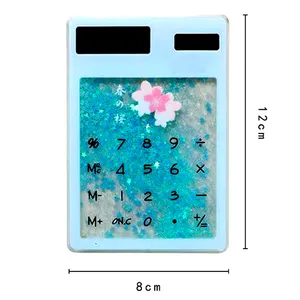 China Fabrik benutzer definierte Logo Mini 8-stellige transparente Treibsand Solar Power Thin Pocket Calculator als Werbe geschenke