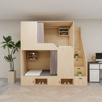 Lit superposé moderne en bois massif pour tout-petits, faible hauteur avec barrières de sécurité, lit de dortoir pour appartement