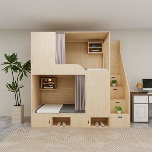 <span class=keywords><strong>Lit</strong></span> <span class=keywords><strong>superposé</strong></span> moderne en bois massif pour tout-petits, faible <span class=keywords><strong>hauteur</strong></span> avec barrières de sécurité, <span class=keywords><strong>lit</strong></span> de dortoir pour appartement - Product Image 1