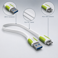 Câble de données OEM DDM Micro USB 3.0 haute vitesse avec blindage tressé et gaine en PVC, 20 cm, charge rapide 3A pour téléphones portables, appareils photo et ordinateurs