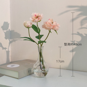 Bouquet de pivoines artificielles en soie, fleurs à trois têtes, vase en verre, décoration moderne pour la maison, accessoire de mariage - Product Image 5