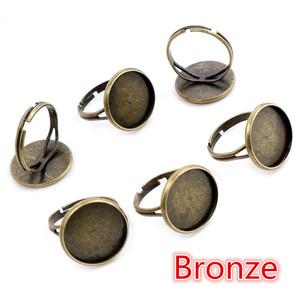 Lot de 10 bases de <span class=keywords><strong>bague</strong></span> ajustables vierges pour cabochons en verre de 10, 12, 14, 16, 18, 20 mm, plateaux de sertissage pour camées, pour la fabrication de bijoux DIY - Product Image 4