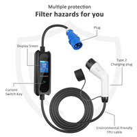 Nouveau chargeur EV portable de niveau 2, 32A, 7kW, type 2, prise IEC62196 CEE, écran LCD intelligent, station de charge rapide EVSE