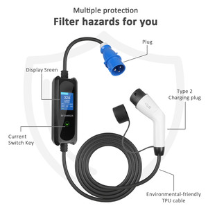 Cargador Portátil para Vehículos Eléctricos Nivel 2, 32A, 7kW, Tipo 2 IEC62196 con Enchufe CEE, Pantalla LCD Inteligente, Carga Rápida EVSE, Estación de Carga Portátil - Product Image 2