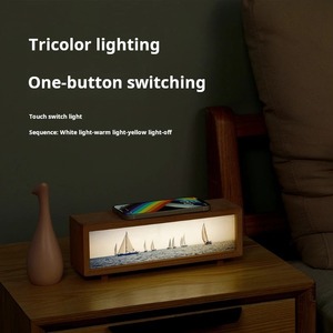 Nouvelle Veilleuse Décorative 2024 en Bois avec Chargeur Sans Fil et Peinture Lumineuse, pour Chevet et Ambiance de Bureau - Product Image 3