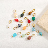 Charme de pierre précieuse ovale à facettes | Pendentif de pierre précieuse naturelle en acier inoxydable plaqué or PVD 18 carats pour la fabrication de bijoux à bricoler soi-même en gros