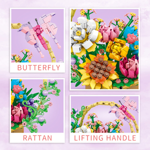 Juguete <span class=keywords><strong>de</strong></span> Bloques <span class=keywords><strong>de</strong></span> Construcción <span class=keywords><strong>de</strong></span> Plástico ABS, Cesta <span class=keywords><strong>de</strong></span> Flores, Ramo <span class=keywords><strong>de</strong></span> Flores, Fábrica Woma Toys C0287/C0288 - Product Image 4