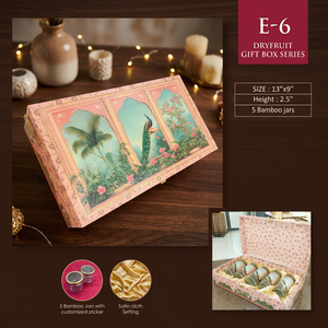 handcrafted Hand Painted Resin Dryfruit Gift <b>Box</b> 13x9x2.5 Inch With 5 Bamboo Jars Satin Cloth Artistic <b>Floral</b> Design Handmade - Product Image 3