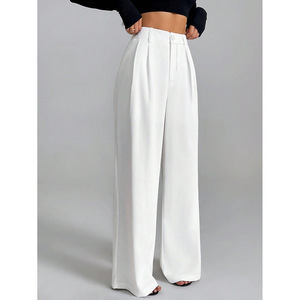 Pantalon décontracté ample taille haute à jambe large en polyester pour <span class=keywords><strong>femme</strong></span> - Collection Printemps - Product Image 2