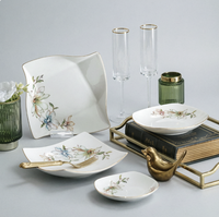 Service de table bohème de luxe 50 pièces en porcelaine fine, peint à la main, personnalisable, écologique, résistant au lave-vaisselle, idéal pour mariages et banquets