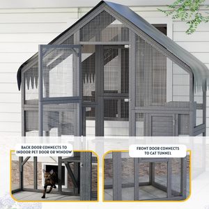 Catio Modern Outdoor Enclosure Large Wooden House with Waterproof Roof Bridges Compatible Wall-Pet <b>Doors</b> - Product Image 3