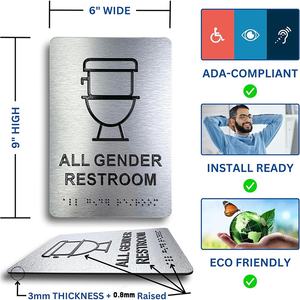 Letrero de baño elevado adhesivo de fábrica de <span class=keywords><strong>Amazon</strong></span> US con Braille estéreo claro y fácil de leer desde cualquier ángulo - Product Image 2