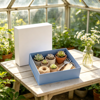 Coffret Cadeau Jardin Bleu avec Cinq Plantes Succulentes, Fourche à Fil, Étiquette Kraft, Emballage Serre, Vente en Gros, Ensemble Floral Assorti pour Présent