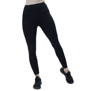 Leggings de yoga sans couture à taille haute pour femmes, longueur intégrale, couleur noire unie, en spandex et nylon, pantalon élastique pour la remise en forme et l'entraînement - Product Image 1