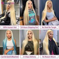 Perruque Lace Frontale HD sans colle 13x6 de 40 pouces, cheveux humains vierges bruts 613, couleur blonde, origine Inde et Cambodge, pour femmes