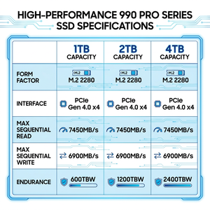 SSD interne M.2 NVMe 2 To 990 Pro Series PCIe Gen4 x4, haute vitesse jusqu'à 7450 Mo/s pour ordinateurs portables et de bureau gaming - Product Image 6