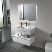 Lavabo mural double couche de luxe, vasque artificielle moderne en bois pour salle de bain