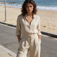 Ensembles d'été pour femmes, couleur personnalisée, sweat-shirts à manches longues, chemisier enveloppant et pantalon large, ensembles décontractés en lin pour femme, 2 pièces