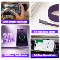 Câble USB-C vers USB-C SIKAI 240W à angle droit, 5A PD 3.1, tressé, charge rapide, une extrémité en forme de L avec LED et E-Marker pour iPhone
