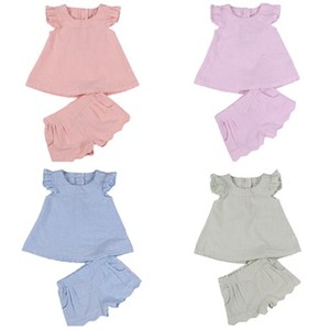 New Boutique Girls Summer Solid Ruffled Sleeveless Baby Vest Tops Shorts Sets Kids Clothes Outfit - Product Image 1
