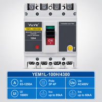 Disjoncteur à boîtier moulé MCCB YEM1 3P 63A 220V/380V 50Hz Triphasé 25kA avec unité de déclenchement électronique thermique-magnétique OEM