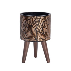 Maceta de cerámica con base de metal y madera, muy demandada, para interiores de oficinas y hogares, disponible a un precio razonable. - Product Image 1