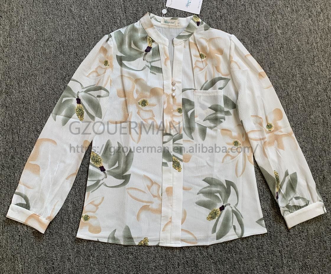 Nueva moda blusas de gasa con cuello en V Slim Women Button Decor