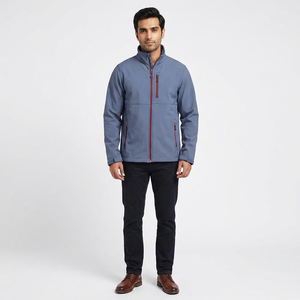 Men's Autumn Hooded <b>Waterproof</b> Softshell <b>Jacket</b> Canvas Stand Collar Front Logo Outdoor Hiking Sportswear - Product Image 1