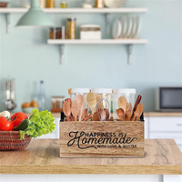 Compartiments profonds organisateur de comptoir de cuisine en bois rustique boîte de rangement de couverts porte-ustensiles pour comptoir
