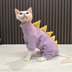 Nueva ropa para mascotas cuadrúpedas con terciopelo granulado para protección del vientre, ropa para gatos pequeños sin pelo tipo dinosaurio, ropa para gatos Sphynx, ropa para gatos alemanes - Product Image 6