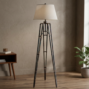 Lampe sur pied en bois vieilli chromé, style moderne, avec abat-jour blanc pour chambre à coucher, salon, bureau - Product Image 3