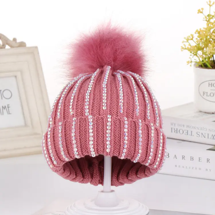 2023 winter boys and girls knit fur ball paraorecchie cute warm beanie hats