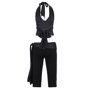 Ensemble coordonné 2 pièces en tricot patchwork à pois - Haut sexy à col en V et short bermuda avec lacets, imperméable et respirant pour le printemps/été - Product Image 6