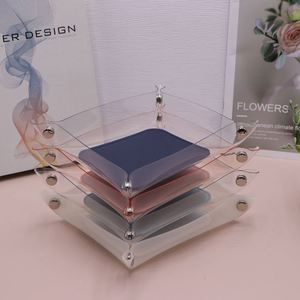 ถาดเก็บของหนังพับได้หลากสี ถาดใส PVC สำหรับจัดระเบียบของใช้บนโต๊ะทำงาน สำหรับใส่กุญแจ เหรียญ - Product Image 1