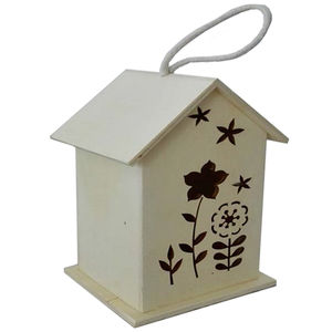 Artigianato in legno non finito casetta per uccelli compensato scava fuori Design gabbia per uccelli scatola di immagazzinaggio Decor casetta per uccelli tagliata al Laser con corda appesa - Product Image 1