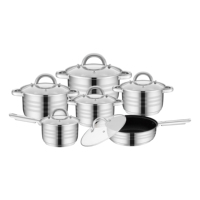 Nouvel ensemble de casseroles en acier inoxydable moderne et écologique 2024 avec couvercle en verre, 6 pièces, doté d'un fond à 3 couches