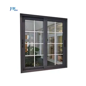 Fenêtres coulissantes de maison coulissantes noires en verre trempé aluminium isolé à double vitrage insonorisé avec grille de sécurité